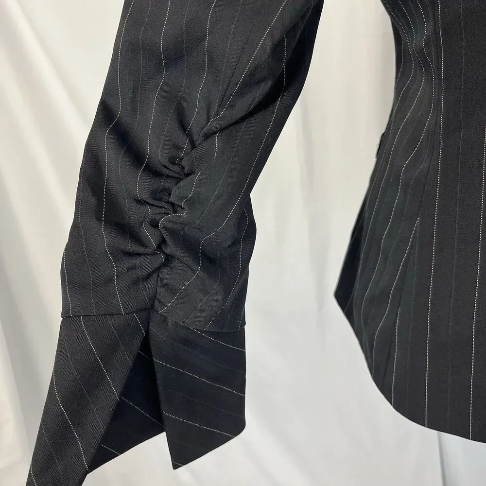 Bisou Bisou Steampunk Pin Striped Blazer Sz 10 Rouched Sleeve Workwear Office